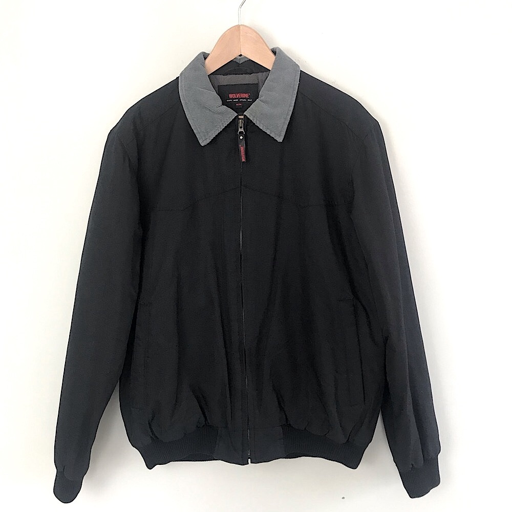 WOLVERINE•BLACK ZIP FRONT BOMBER JACKET W QUILTED FLEECE LINING SIZE M
